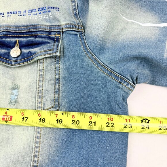 Mackeen Mens Venice Rhinestones Blue Denim Jacket Sz XXL Distressed Thunder NWOT - Picture 10 of 11